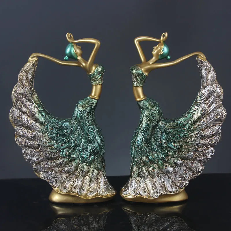 Nordic Peacock Dancer Figurines Home Decor Resin People Statue Sculpture Luxury Living Room Decoration Crafts Office Accessories
