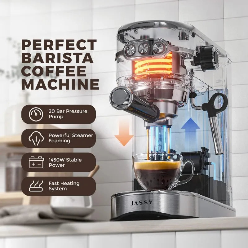 JASSY Espresso Maker 20 Bar Cappuccino Coffee Machine with Milk Steamer for Espresso/Cappuccino/Latte/Mocha for Home Brewing