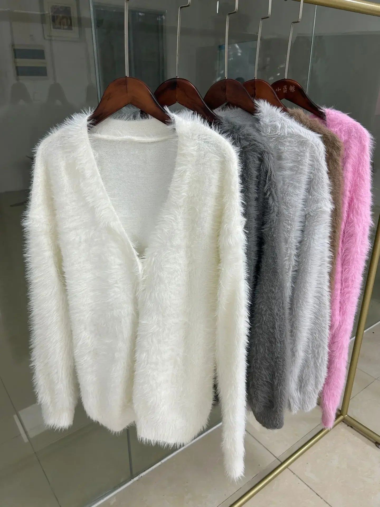 Fur Knitted Cardigans Coats Women Pink Crocheted Jackets 2023 Winter Clothing Elegant Luxury Ladies Coats Knit Sweaters Jackets