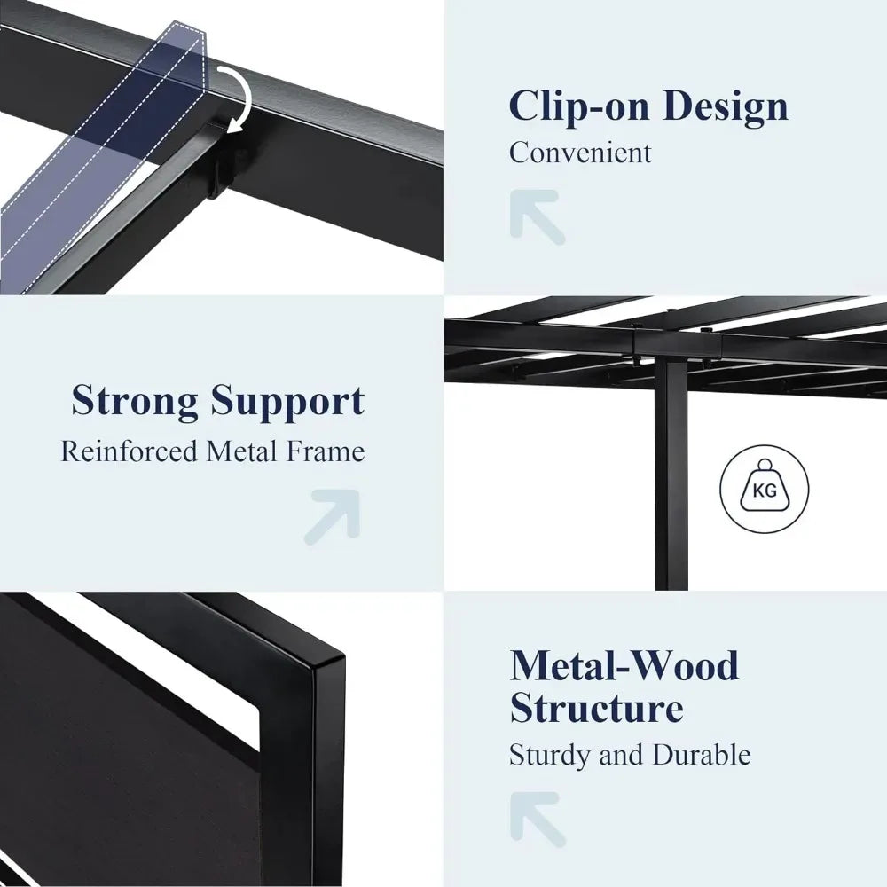 Bedroom furniture full bed frame with headboard, heavy metal platform bed frame, under bed storage, no box spring required,black