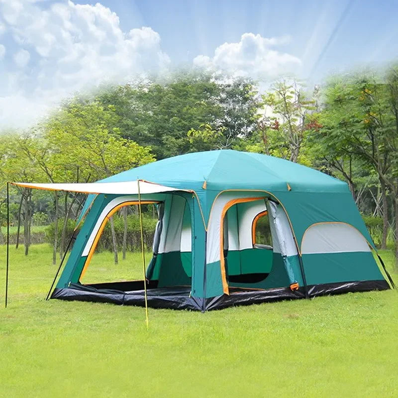 Large Luxury Double Layer 2 Rooms 1 Living Room 3-4 Persons Family Camping Outdoor Waterproof Tent