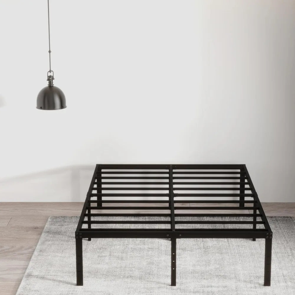Queen Bed Frame No Box Spring Needed 18 Inch Heavy Duty Metal Tall Platform Frame Size with Large Storage Space,Black Beds