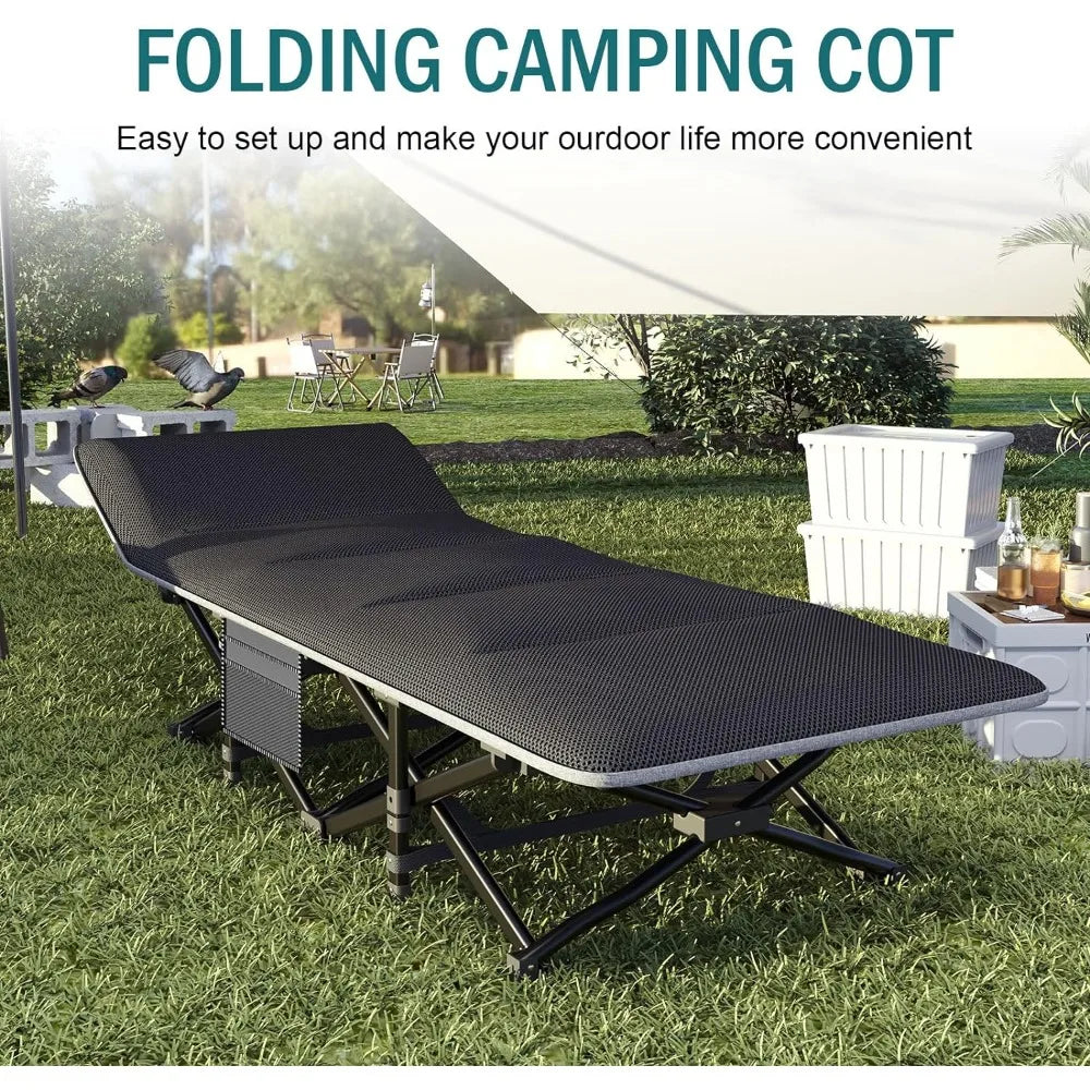 Camping Cot for Adults, Folding Bed with Comfortable Cushion, Tent Portable Sleeping Bed with Carry Bag for Camp Office
