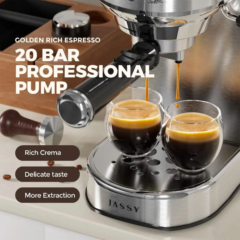 JASSY Espresso Maker 20 Bar Cappuccino Coffee Machine with Milk Steamer for Espresso/Cappuccino/Latte/Mocha for Home Brewing