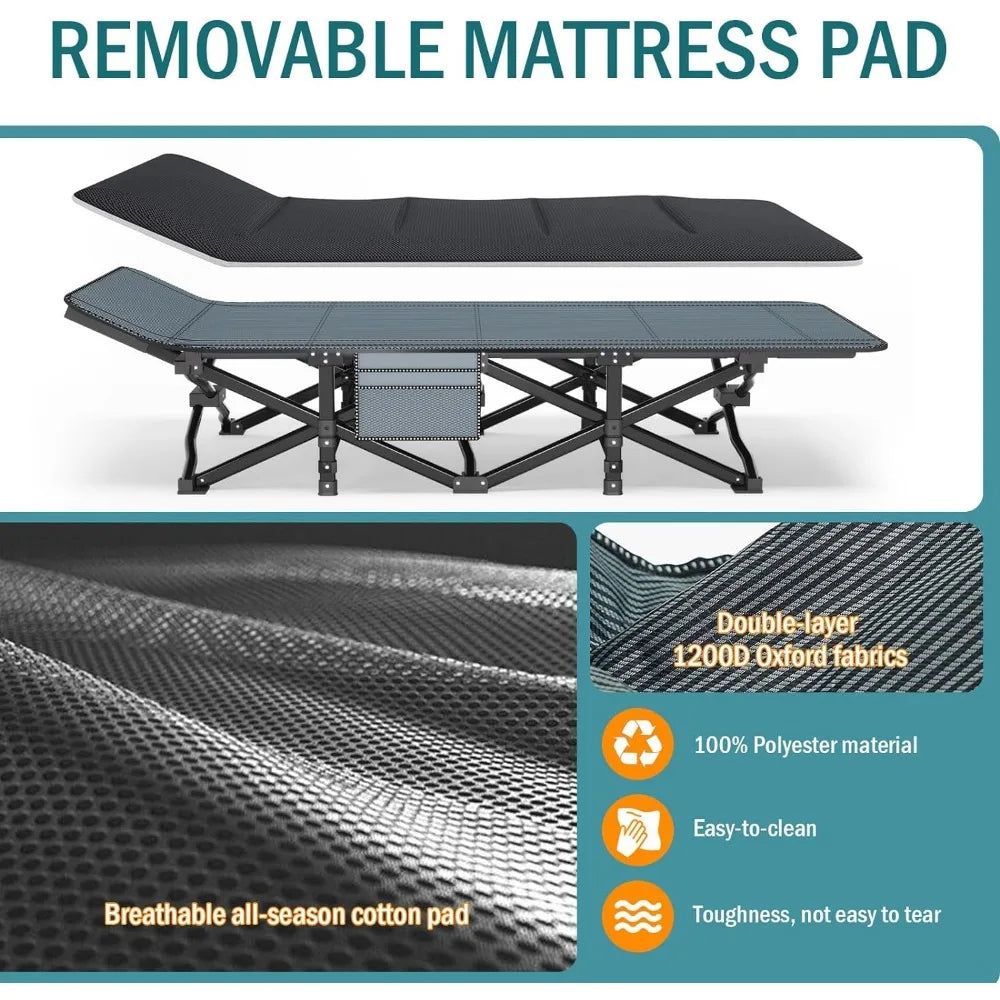 Camping Cot for Adults, Folding Bed with Comfortable Cushion, Tent Portable Sleeping Bed with Carry Bag for Camp Office
