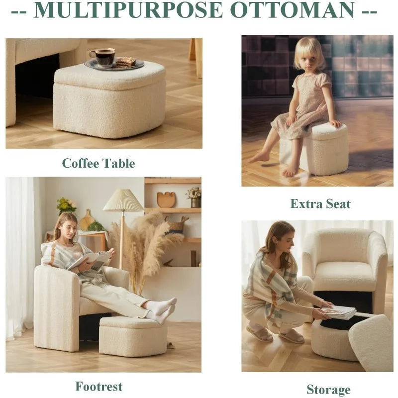 Upholstered Sherpa Chair with Ottoman Set of 2, Modern Single Sofa Accent Lounge Chair Armchair Club Chair .