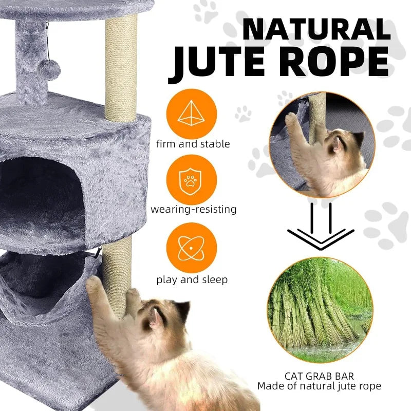 Cat Tree with Scratching Post and Hanging Bed,(Grey /Beige)optional