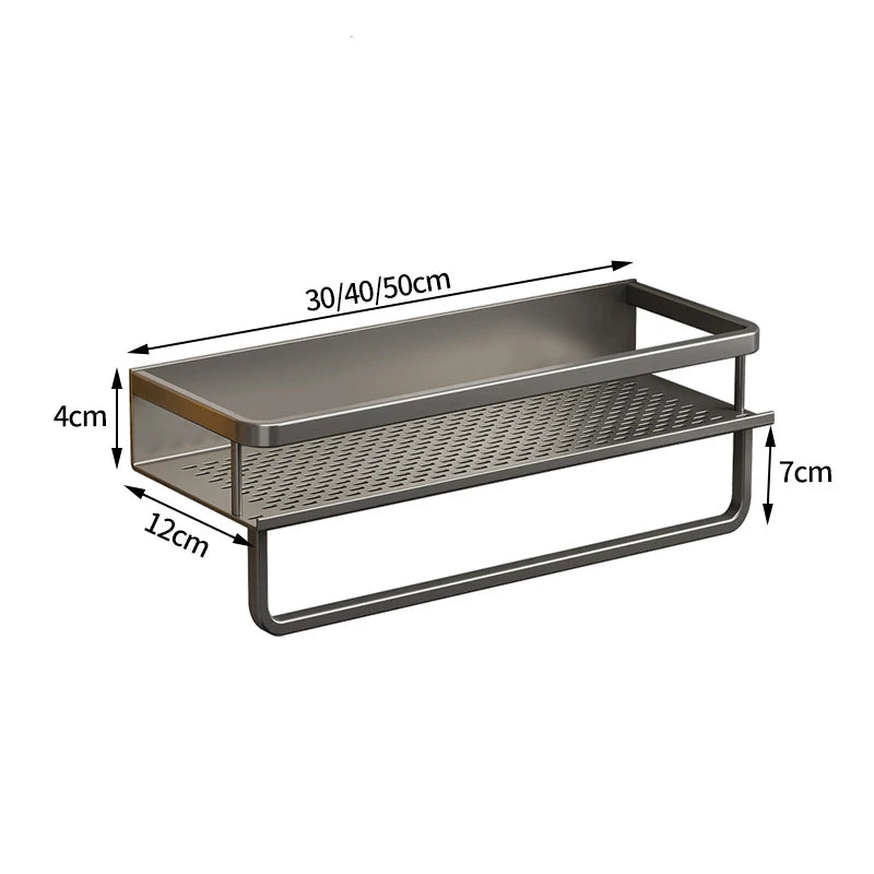 Bathroom Accessories Shelf Organizer Shower Storage Rack Gray Wall Mounted Space Aluminum Toilet Shampoo Holder Shelves 30-50CM