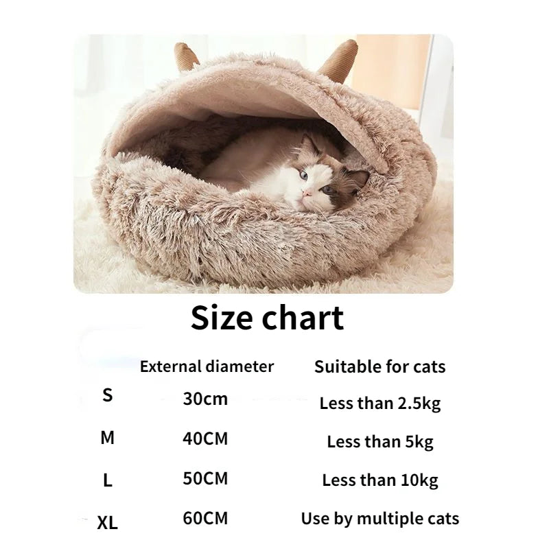 Winter Long Plush Pet Cat Bed Round Cat Cushion House Warm Cat Basket Cat Sleep Bag Cat Nest Kennel 2 In 1 For Small Dog Cat
