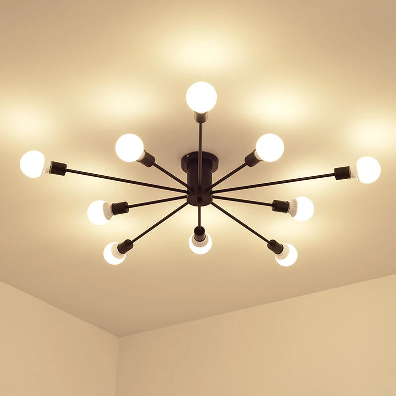 Retro Iron Chandelier Black/White 6/8/10 Sockets Lighting Vintage Spider Chandelier Modern Ceiling Lamp Light Fixture Lighting