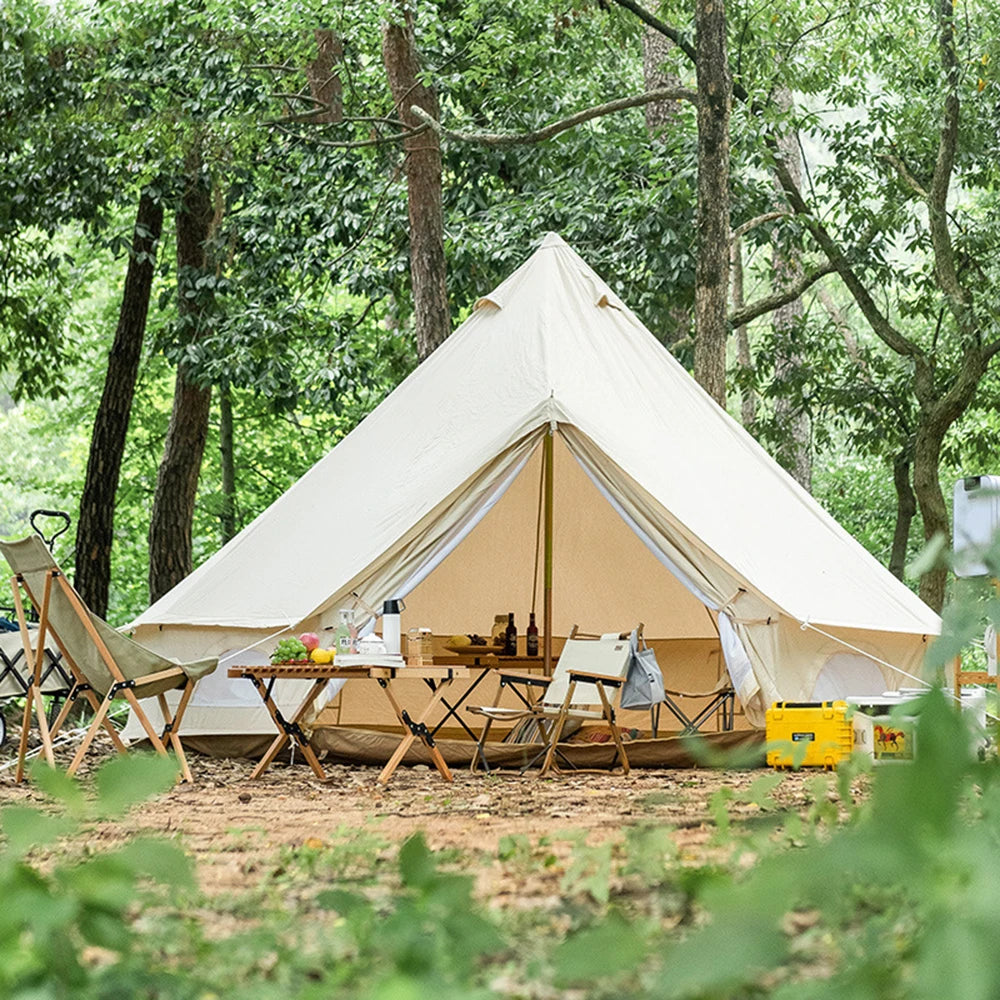 Round shape outdoor camping cotton bell tent 4 season luxury canvas glamping family yurt tent with air vent