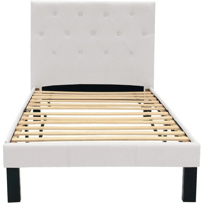 PU Upholstered Platform Bed, Twin, White