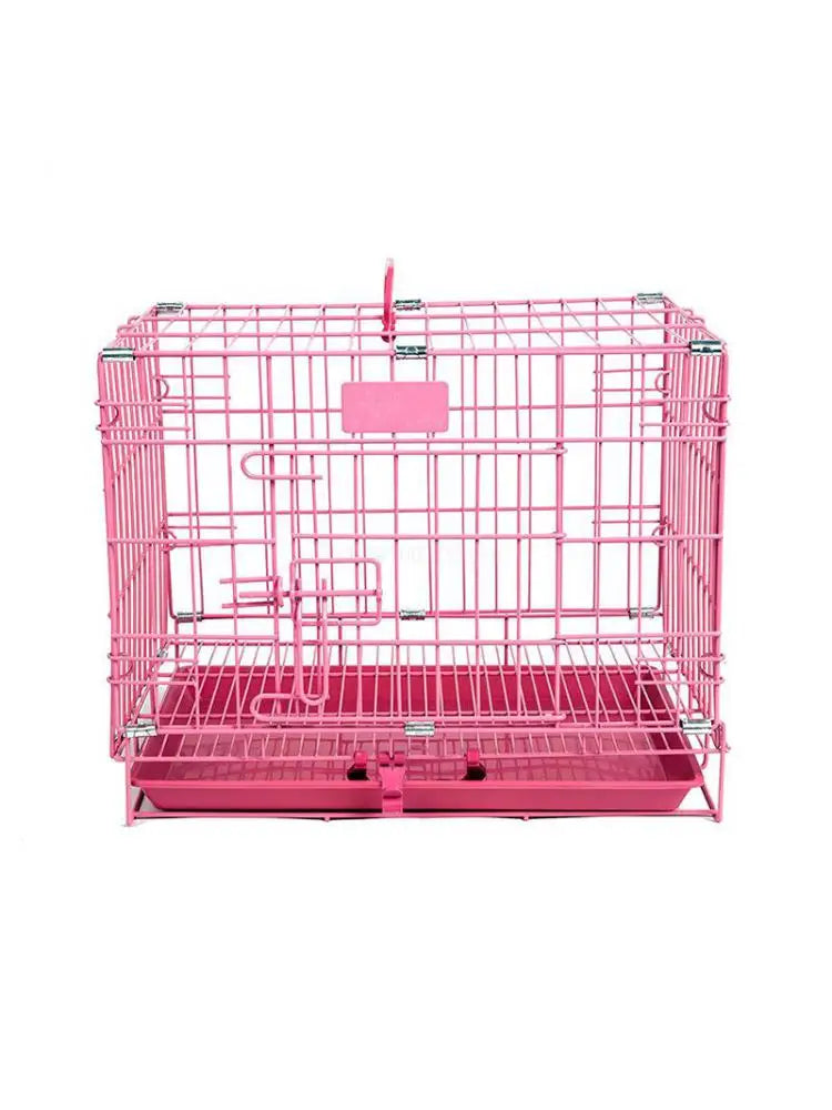 Folding Metal Dog Crate Foldable Pet Cat Cage Kennel Double-Door Easy Install Pink Blue S size for Small pet 45*30*38CM