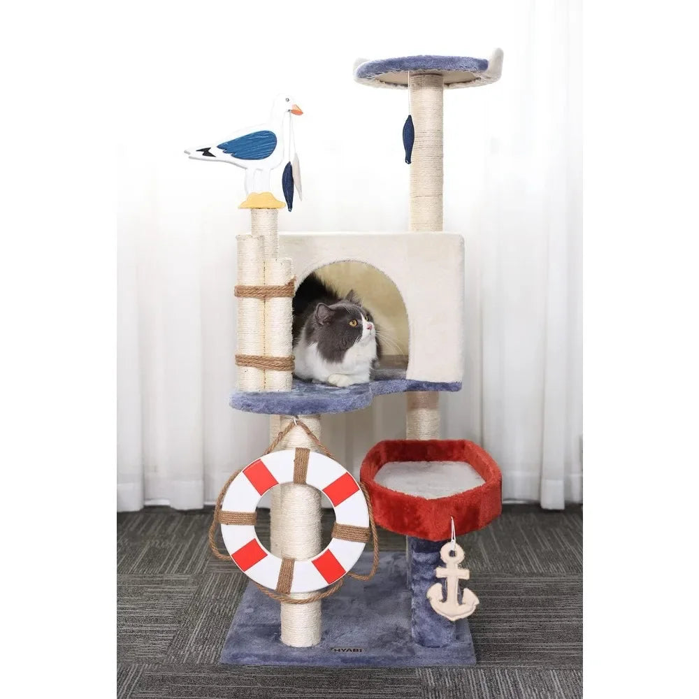Cat Tree Tower Condo Furniture Apartment Plush Habitat Kitten Amusement Platform With Scratch Posts Toy Fish Pet House Cats Home