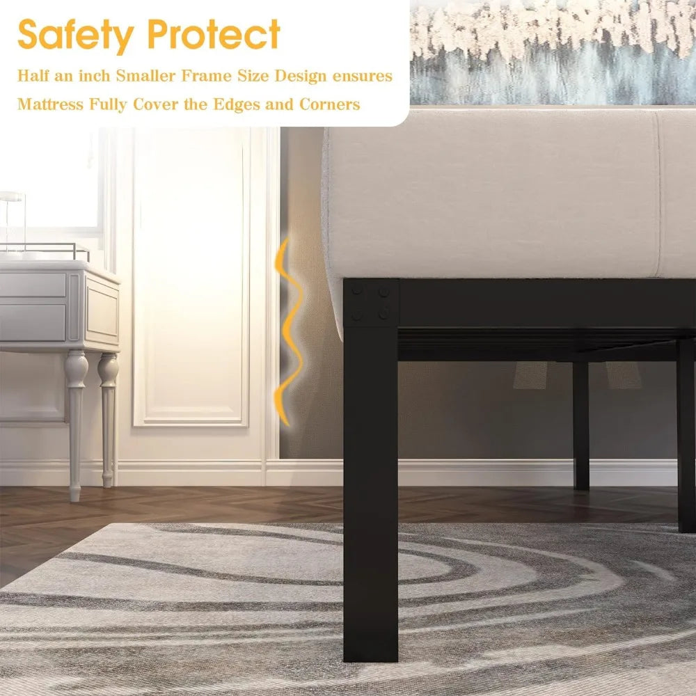 Bed frame/4000 pound heavy-duty frame with steel plate support/18 inch high and sturdy platform metal bed frame