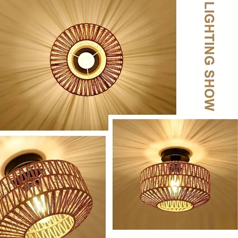 Ceiling Lights Rattan Chandelier Light Fixture Hand Woven Fixture Flush Mount For Hallway Bedroom Kitchen Entrance Living Room