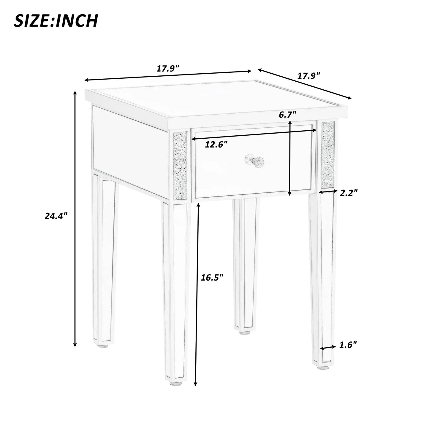 Modern Glass Mirrored Coffee Table W/2 Drawers Cocktail Table W/Crystal Handles&Adjustable Height Legs for Living Room Silver