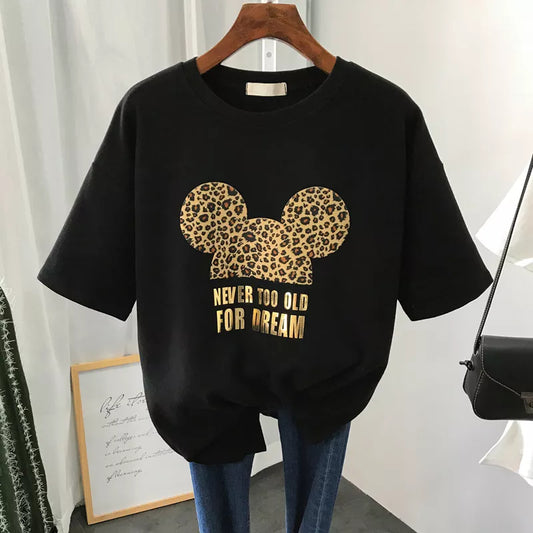 90s Aesthetic Grapic Leopard T-shirts Women Summer Loose Harajuku Female Black T Shirt New Casual  Women's Clothing