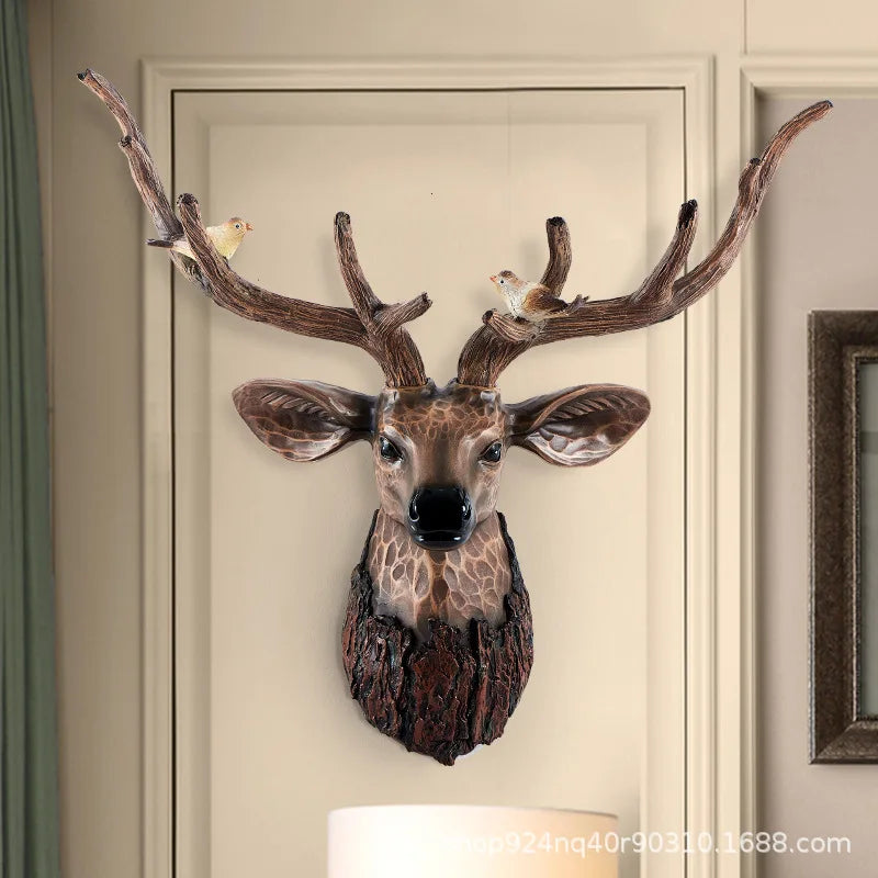 Nordic Deer Head Decor Living Room Wall Hanging Decoration Resin Animal Statue Sculpture Wall Decor Ornaments