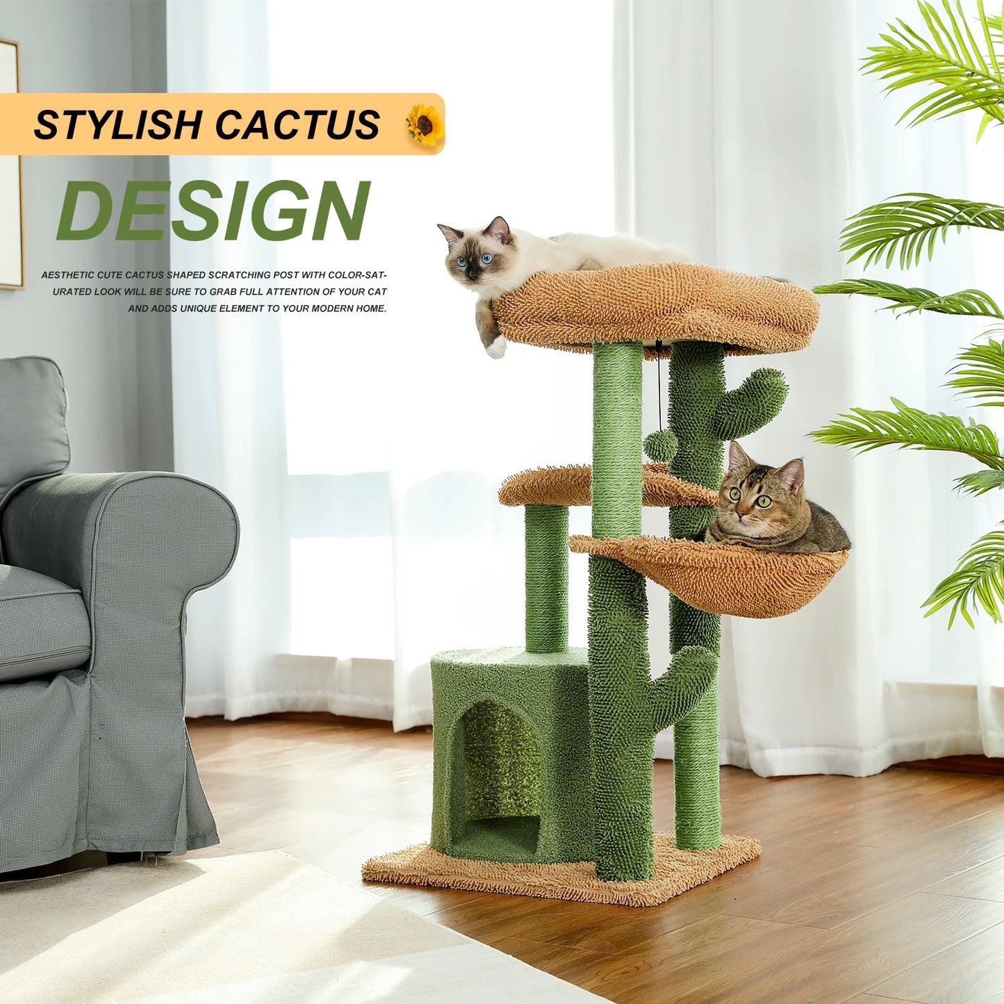 Pet Cat Climbing Tree Cat Condo Kitty Tower with Scratching Post Hammock Bed Multi Level Cat Climbing Activity Tree for Cats