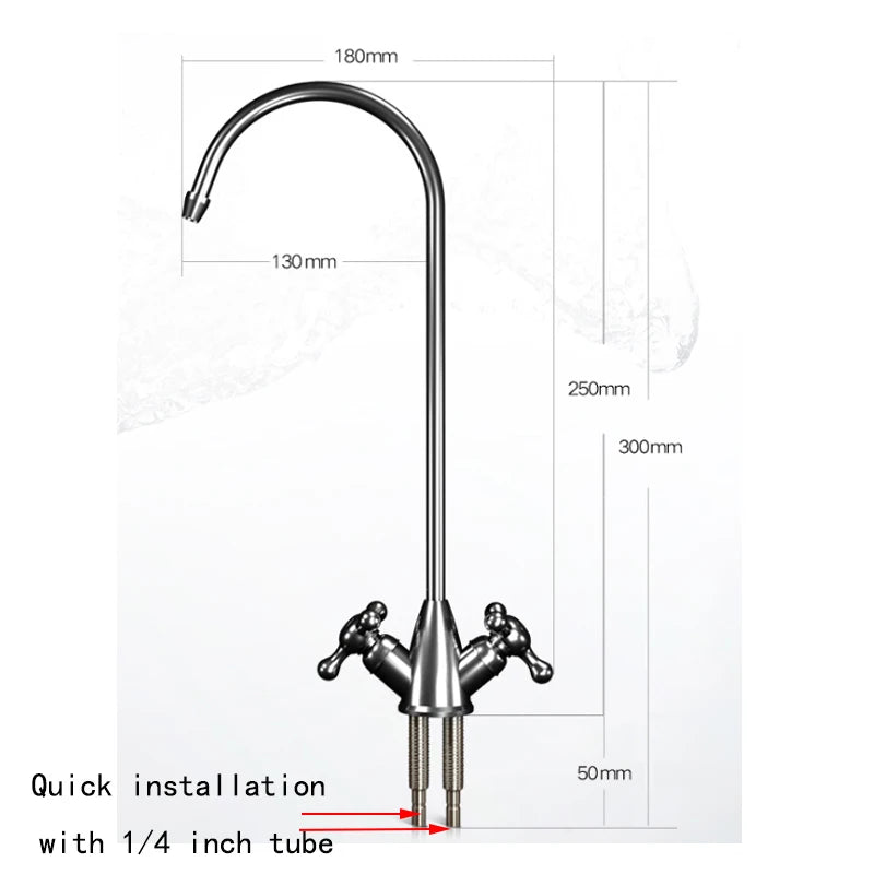 1set Kitchen Water Filter Faucet double switch 1/4 Inch Connect Hose Reverse Osmosis Filters Parts Purifier Direct Drinking Tap