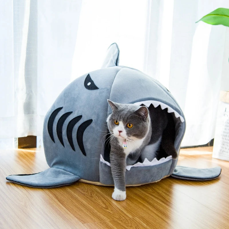 Pet Supplies Pet Dog Tent House Kennel Warm Cartoon Shark Nest Soft Foldable Sleeping Mat Breathable Cat Dog Pad