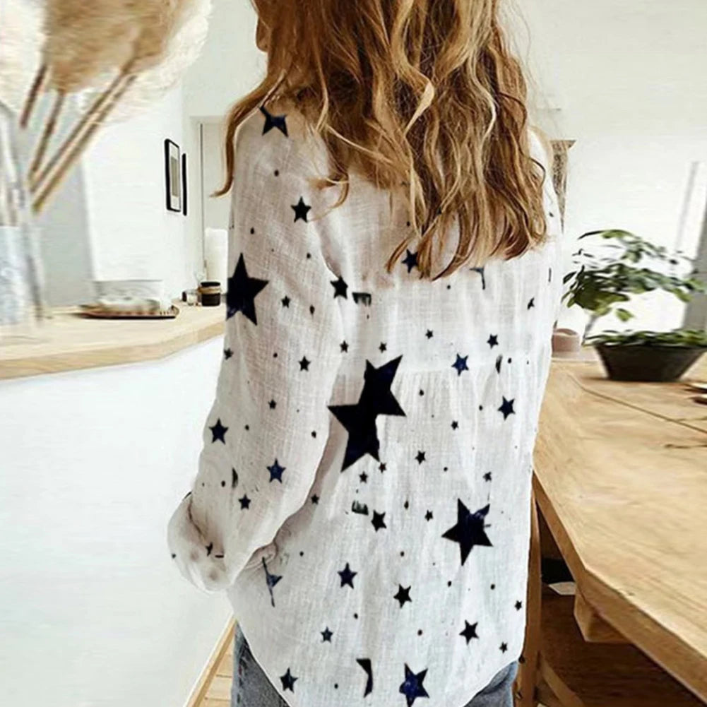 2023 Elegant Shirt Women Fashion Long Sleeve Marguerite Dot Star Print Office Shirt Blouse Top Women's Clothing camisas y blusas