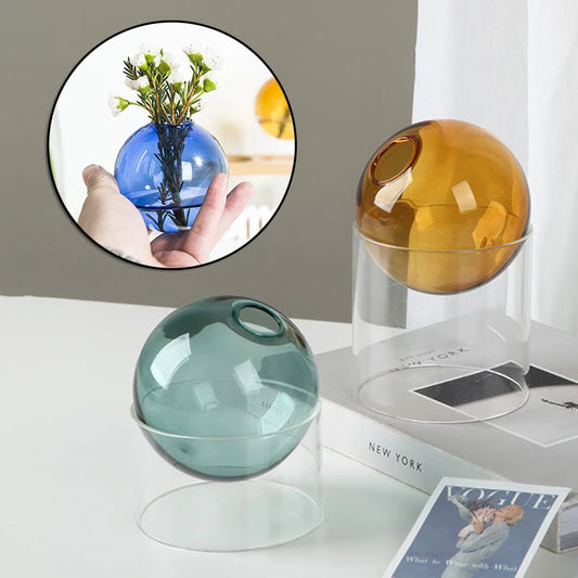 Glass Vase Hydroponic Color Round Vase Home Decoration Living Room Decoration Mini Glass Vase Desktop Ornaments LB88