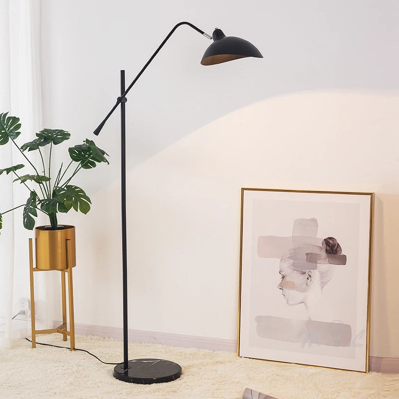 Nordic Gold Simple Floor Lamp Marble Base Standing Lamp Adjustable Length Floor Light Foyer Living Room Lamp Stand E27 Fixtures