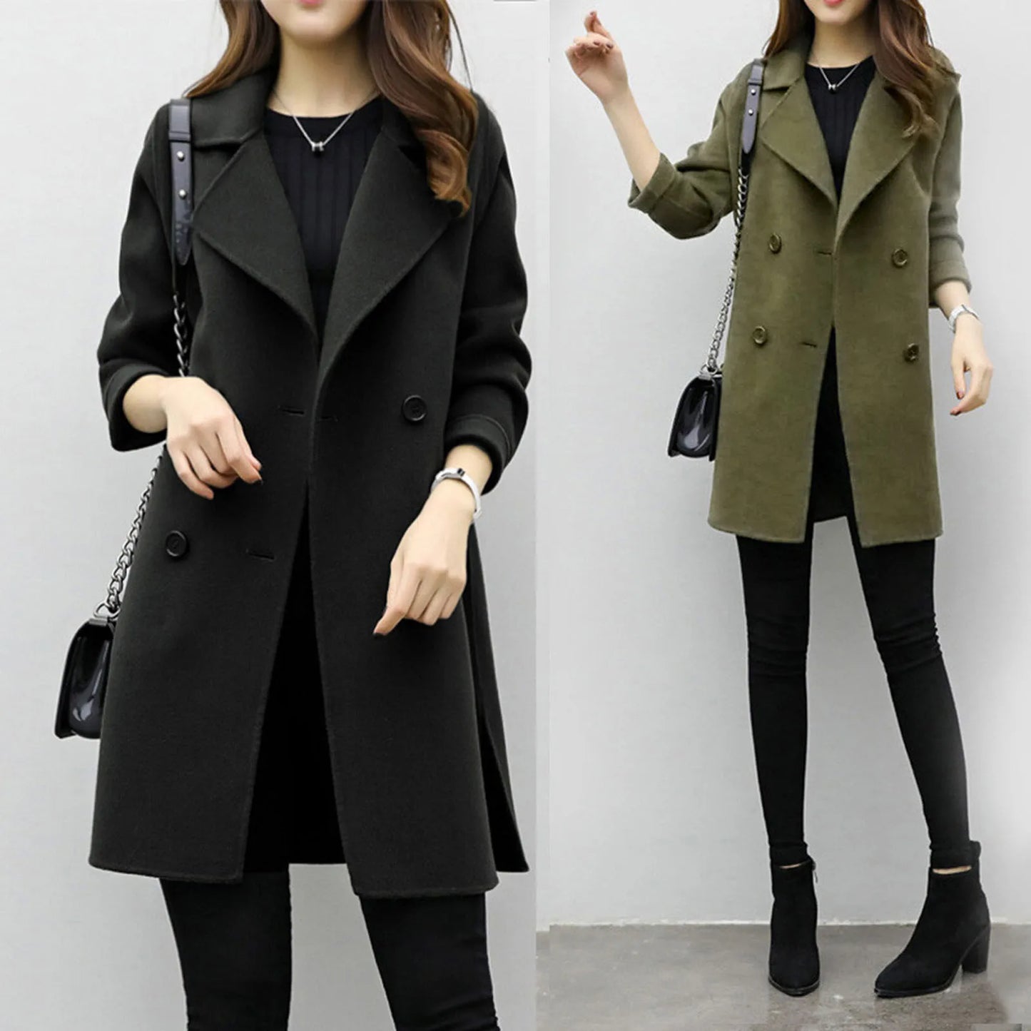 Womens Autumn Winter Jacket Coat Green Long Casual women Outwear Slim Cardigan Winter warm Coat Overcoat female fashion clothes