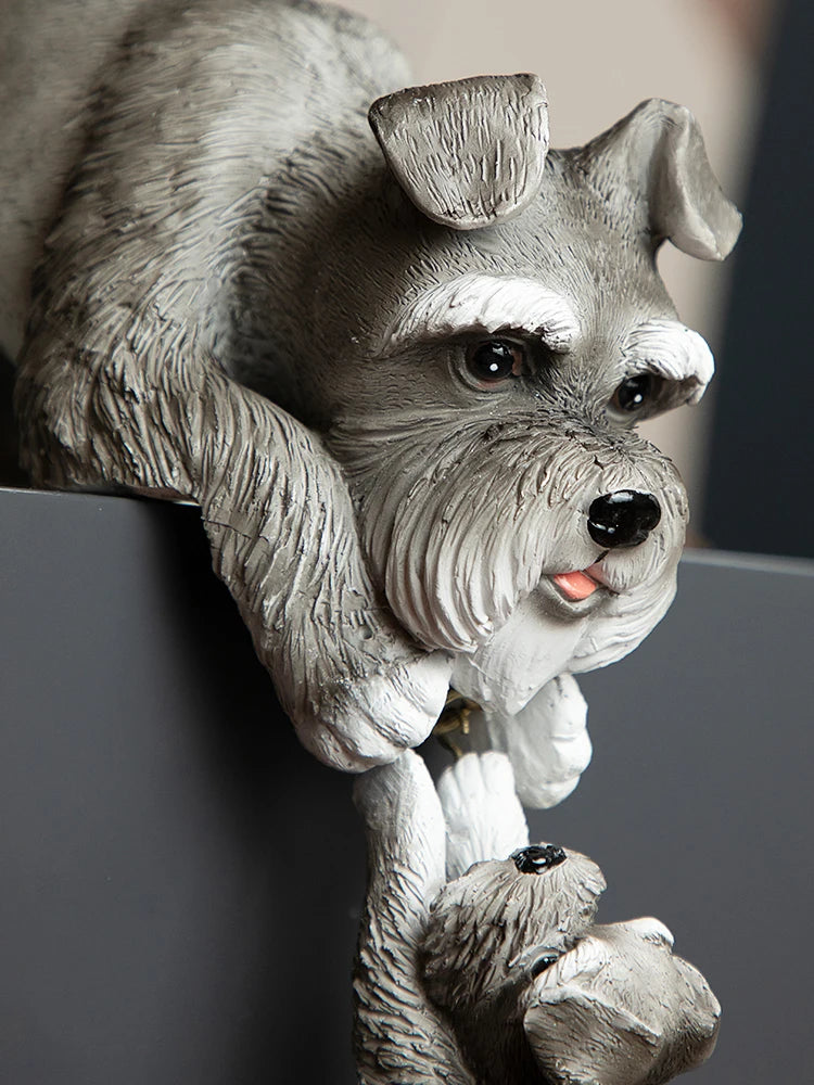 Modern Resin Crafts Cute Schnauzer Dog Hanging Rescue Dog Animal Sculpture Living Room Desktop Decorations Gift Home Decorations