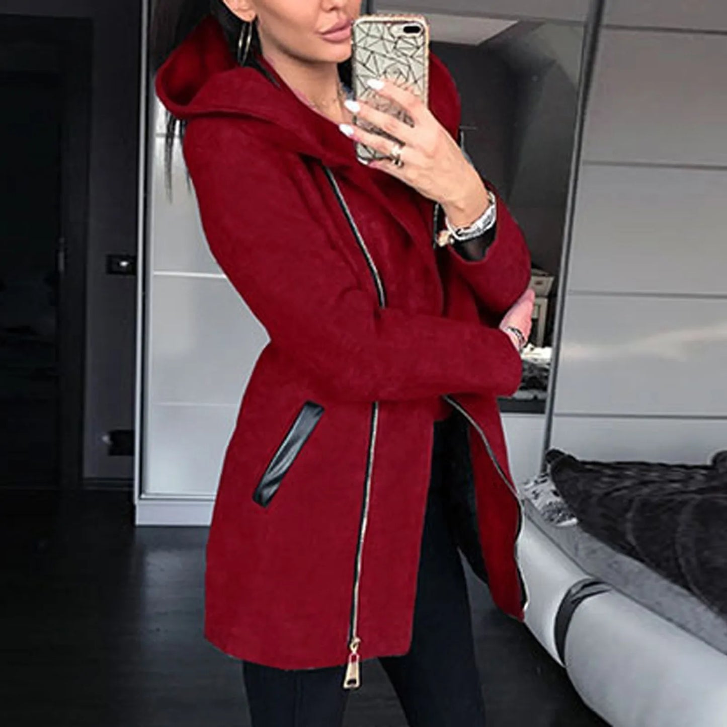 Women Leisure Fashion Side Zipper h Loose Coat Hooded Jackets Autumn And Winter Female Casual New Coat Top clothes Mujer