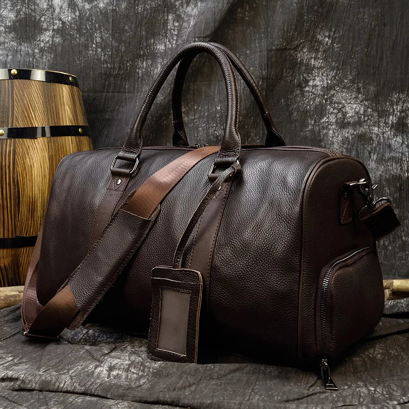 Fashion Genuine Leather Duffel Bag Big Cow Leather Men Women Business Travel Bag Black Large Shoulder Bags Weekend Luggage Bags