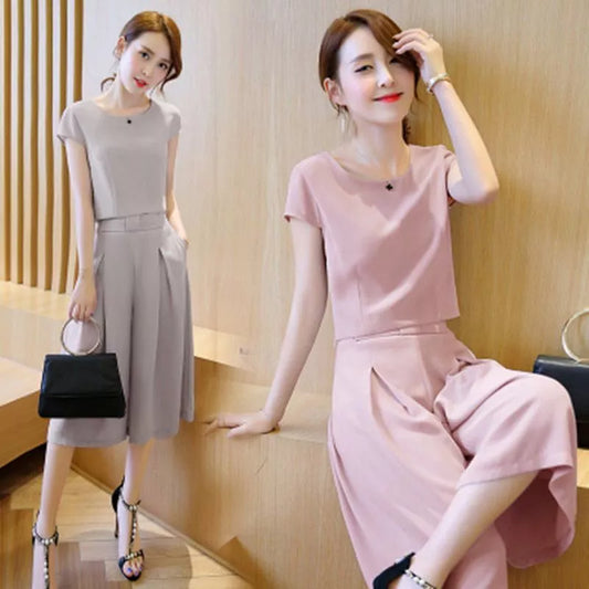 2021 New Women's Clothing Tops Shorts 2 Piece Sets Summer Of Korean Fashion Wide Leg Skirt Pants Chiffon Temperament Office Suit