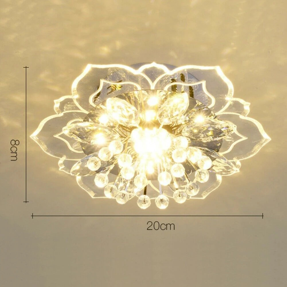 Modern LED Ceiling Light Flower Crystal Chandelier 9W Pendant Lamp for Living Room Bedroom Study Indoor Lighting Home Decoration