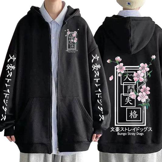 Anime Bungo Stray Dogs Zipper Hoodie Dazai Osamu Men Women Harajuku Sweatshirts Unisex Pullover Clothing Boy Girl Women's Jacket