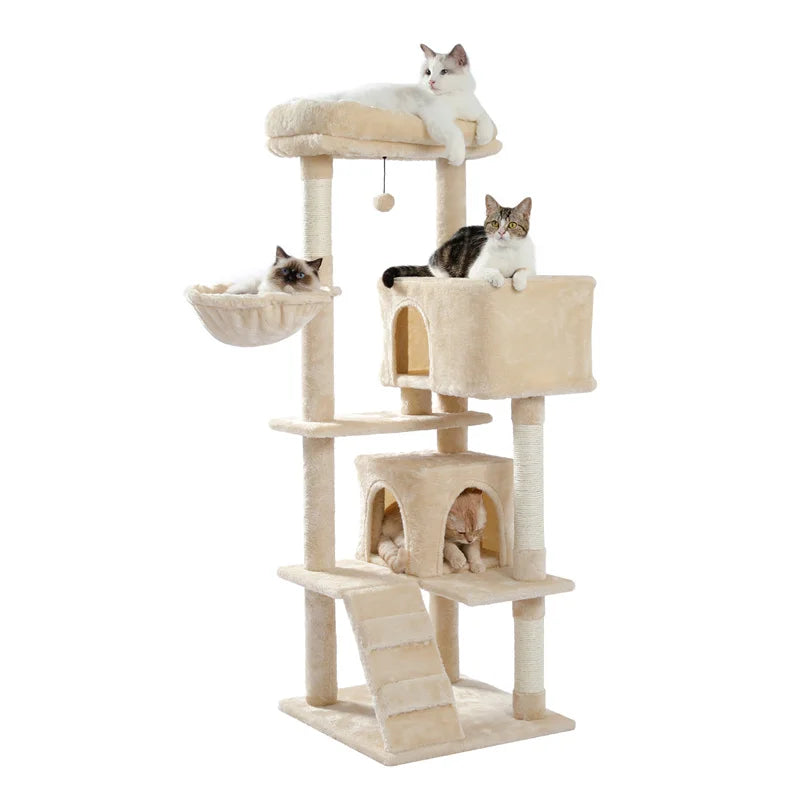 Pet Cat Climbing Tree Cat Condo Kitty Tower with Scratching Post Hammock Bed Multi Level Cat Climbing Activity Tree for Cats