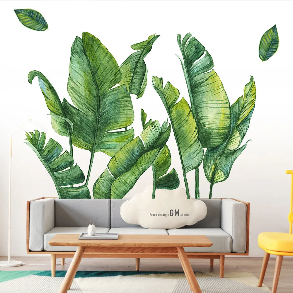 Hand Painted Green Banana Leaf Wall Stickers for Living room Bedroom Wall Decor Vinyl Plants Wall Decals Murals Home Decoration