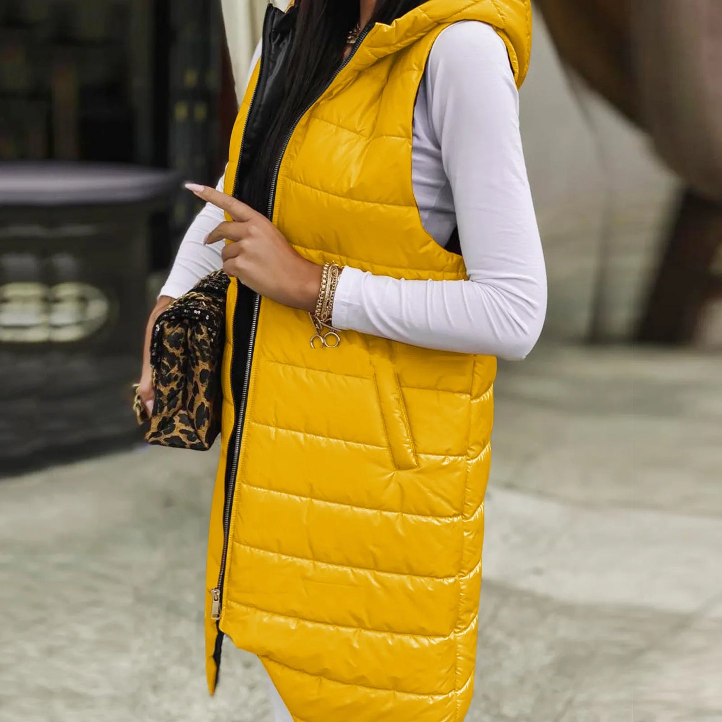 Women Long Coat Vest With Hood Sleeveless Warm Down Coat With Pockets Quilted Vest Down Jacket Quilted Winter Outdoor Jacket