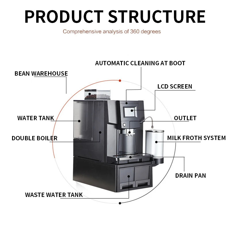 Intelligent automatic coffee machine 2L Italian consumer and commercial coffee machine with integrated high-pressure coffee