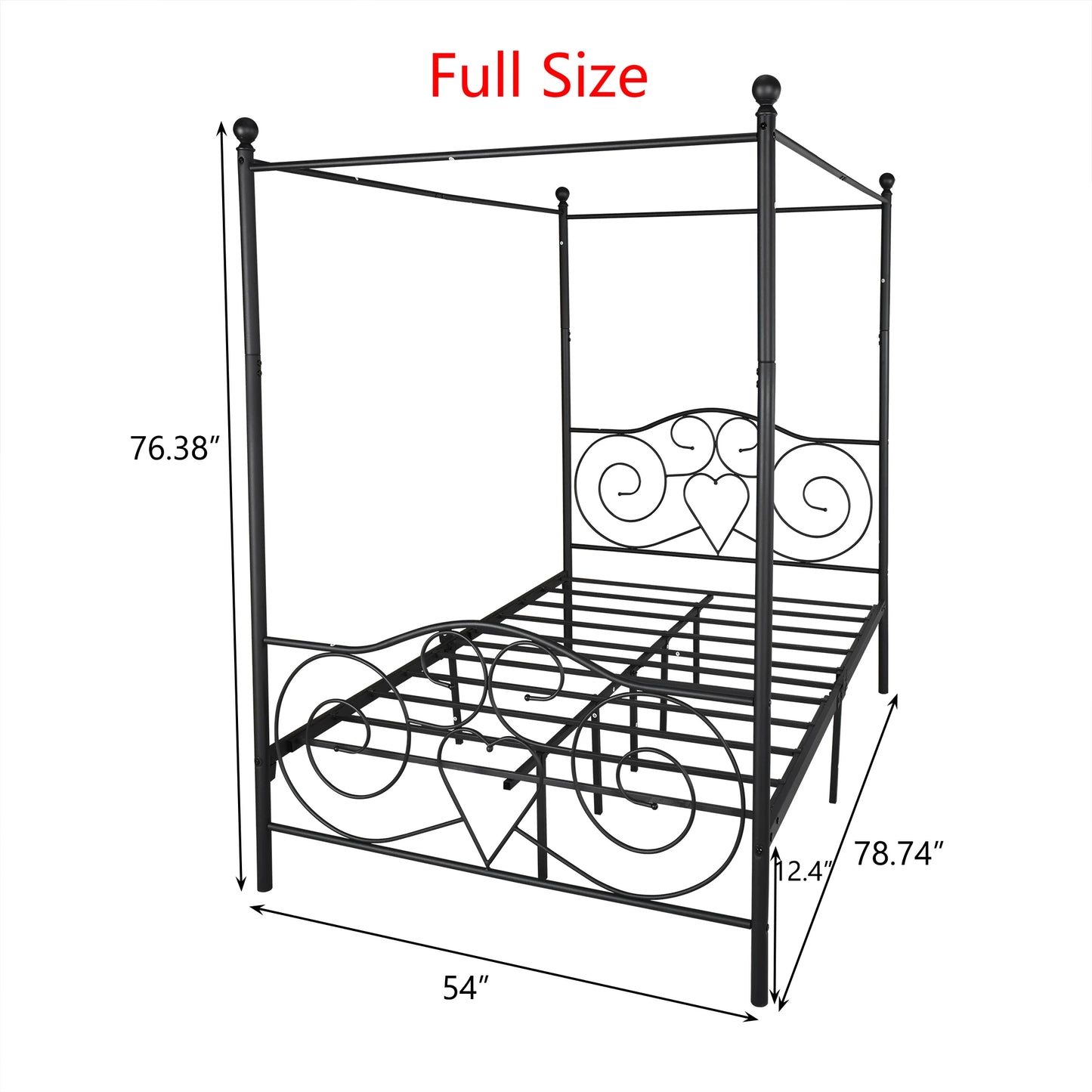 Queen/Full/Twin 2 Sizes Metal Canopy Bed Frame W/ Vintage Style Headboard&Footboard Sturdy Steel Holds 400lbs Easy DIY Assembly