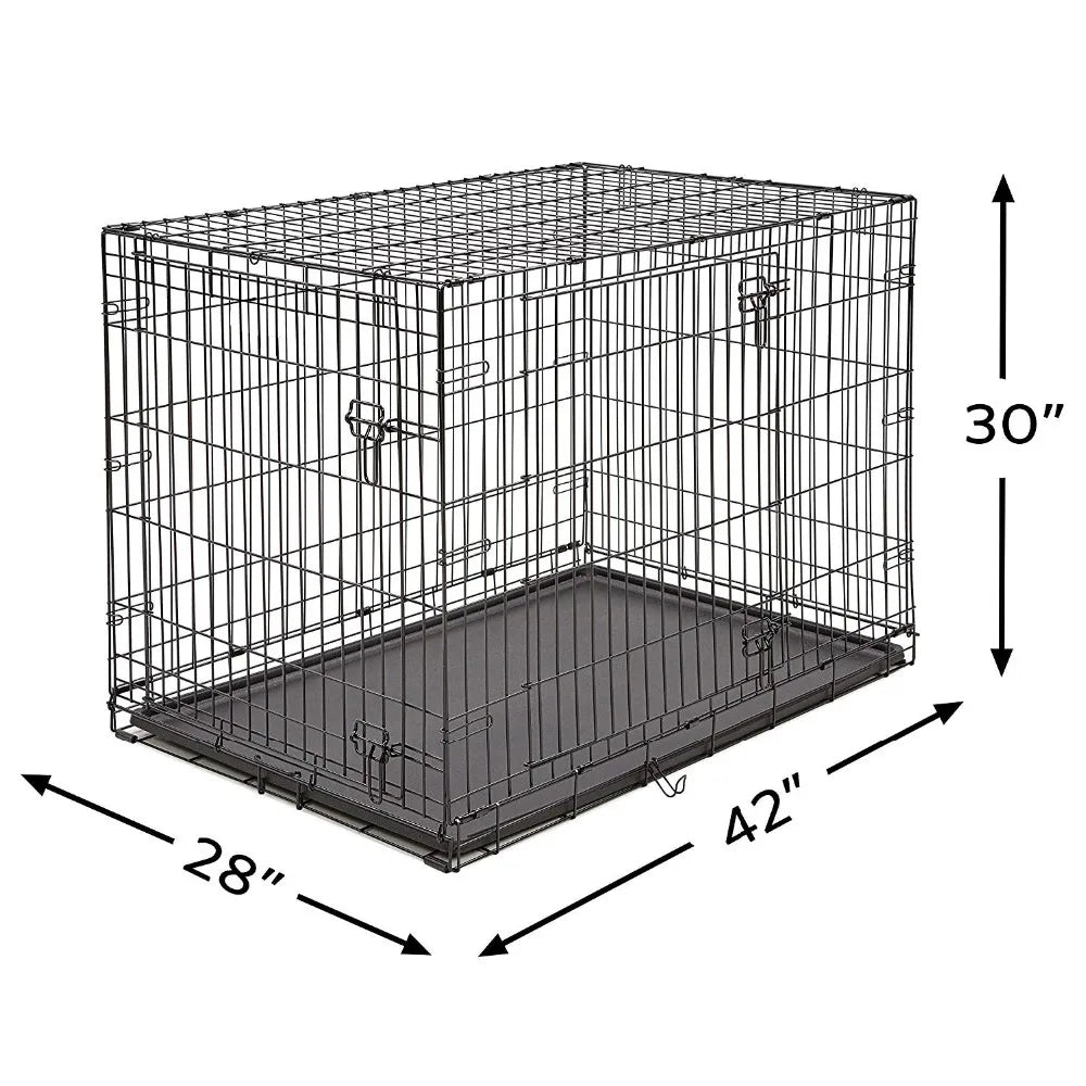 Homes Cage For Pets Dog Single Door&Double Door Folding Metal 42L x 30W x 28H Inches Dog Crates Includes Leak-Proof Plastic Tray