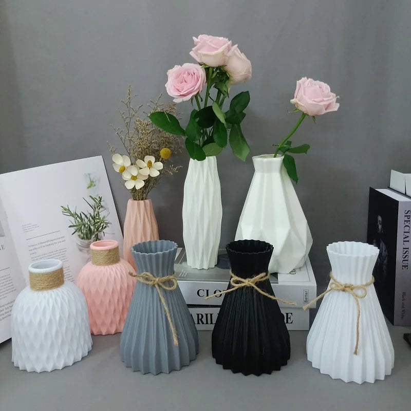 Modern Flower Vase Unbreakable Plastic Vase European Anti-Ceramic Imitation Rattan Simplicity Basket Arrangement Art Home Decor