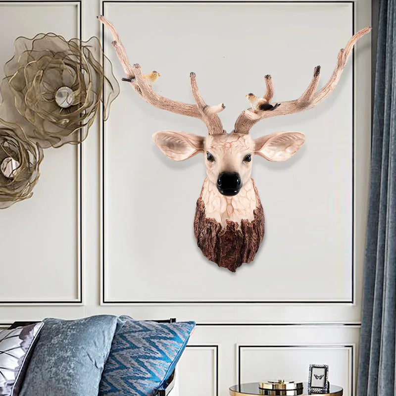 Nordic Deer Head Decor Living Room Wall Hanging Decoration Resin Animal Statue Sculpture Wall Decor Ornaments