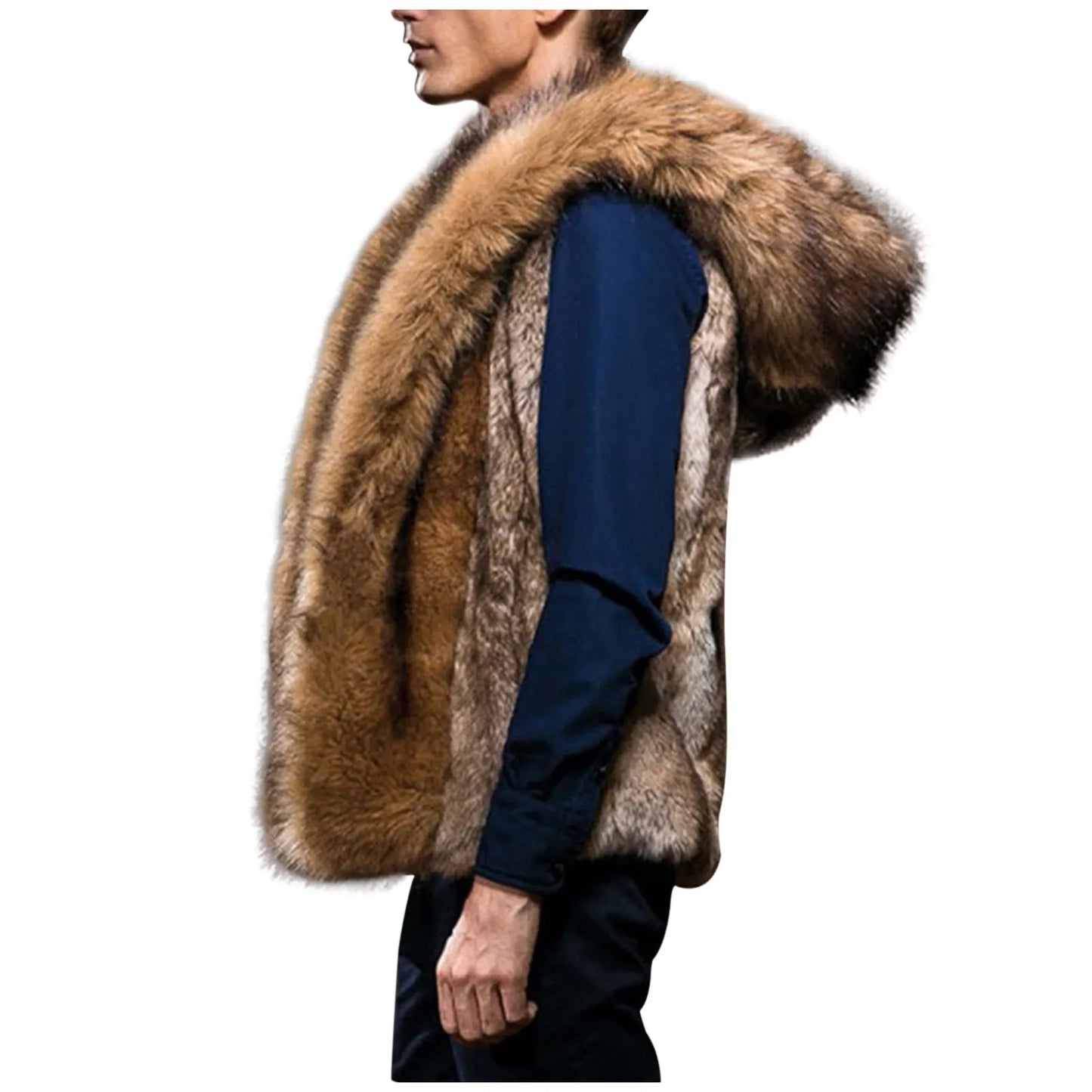 Men Faux Furry Coat 2021 Autumn Winter Warm Thick Jacket Sleeveless Outwear Vest Cardigan Hooded Overcoat Male Coat Dropshipping