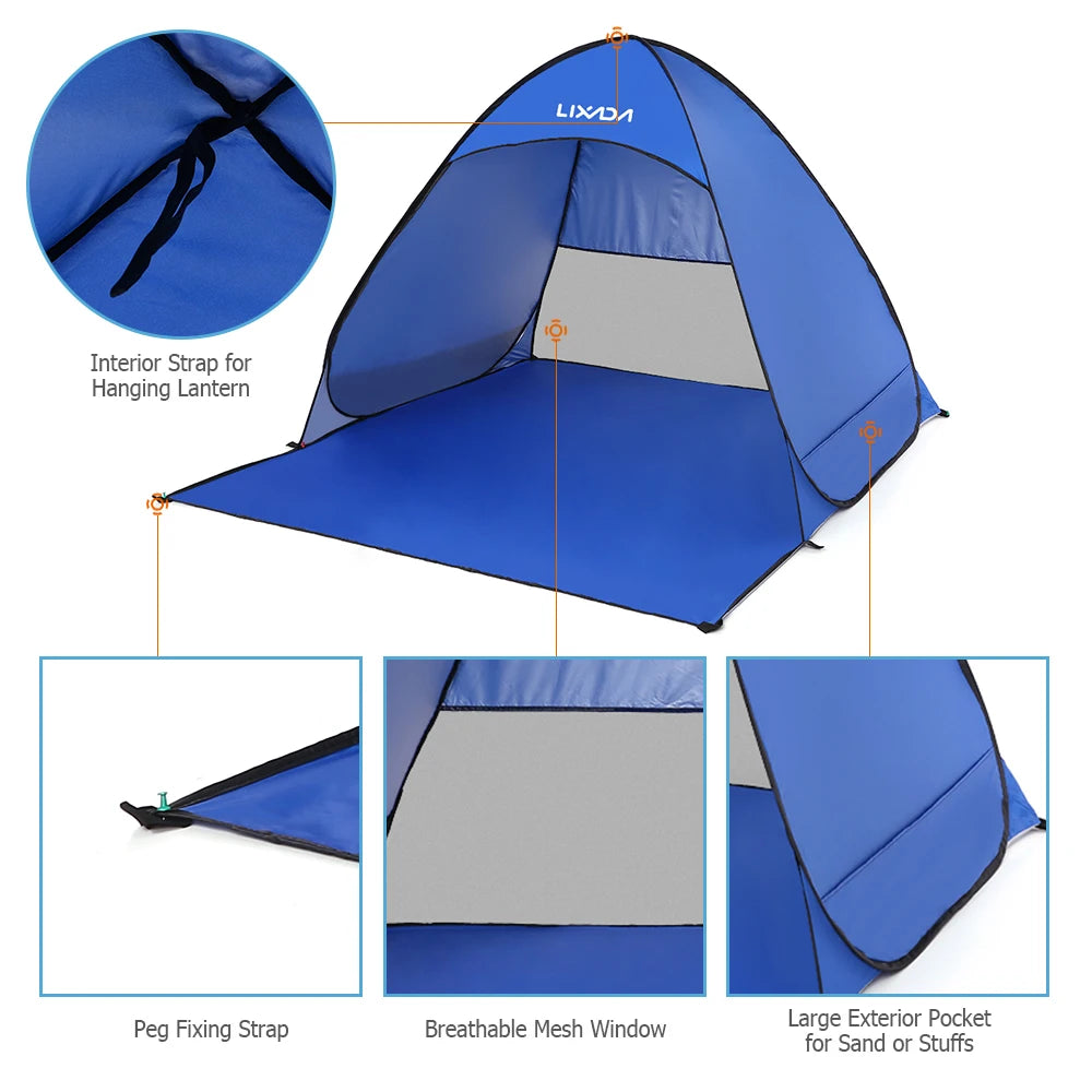 Lixada Automatic Instant Pop Up Beach Tent Lightweight Outdoor UV Protection Camping Fishing Tent Cabana Sun Shelter