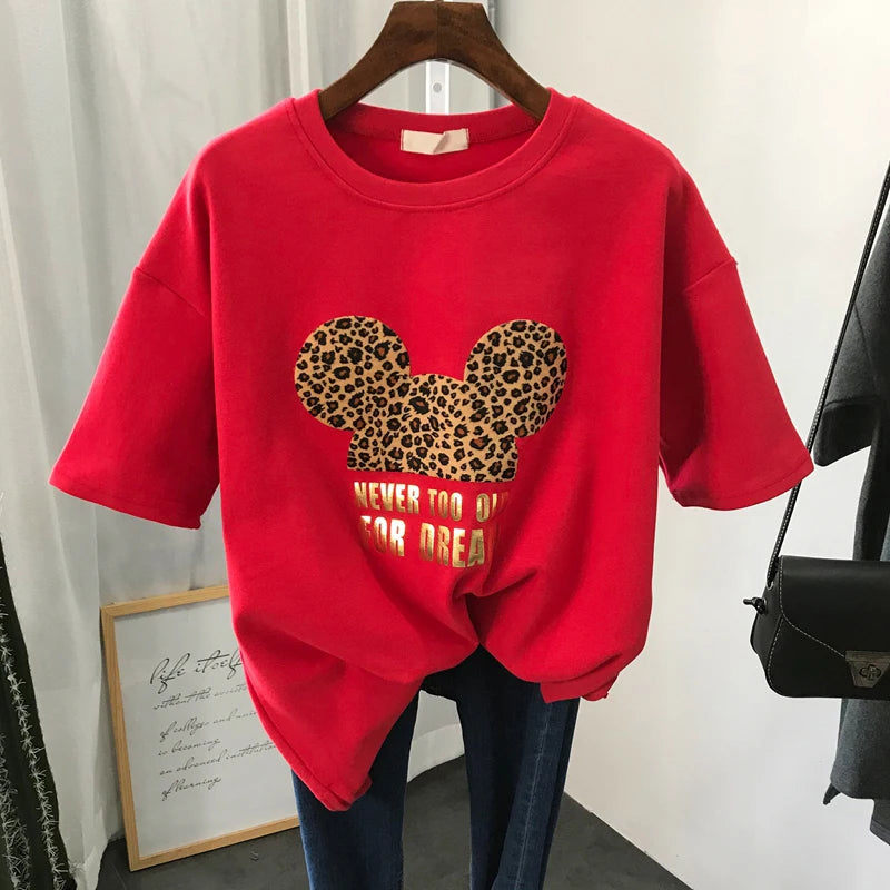 90s Aesthetic Grapic Leopard T-shirts Women Summer Loose Harajuku Female Black T Shirt New Casual  Women's Clothing