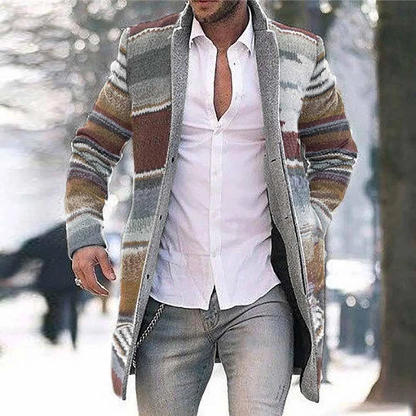 Winter Fashion Wool Blends Coats Men's Jackets Thick Long Sleeve Cardigan Coat Warm Stand Collar Fall Tide Casual Windbreaker