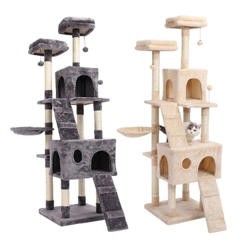 Pet Cat Climbing Tree Cat Condo Kitty Tower with Scratching Post Hammock Bed Multi Level Cat Climbing Activity Tree for Cats