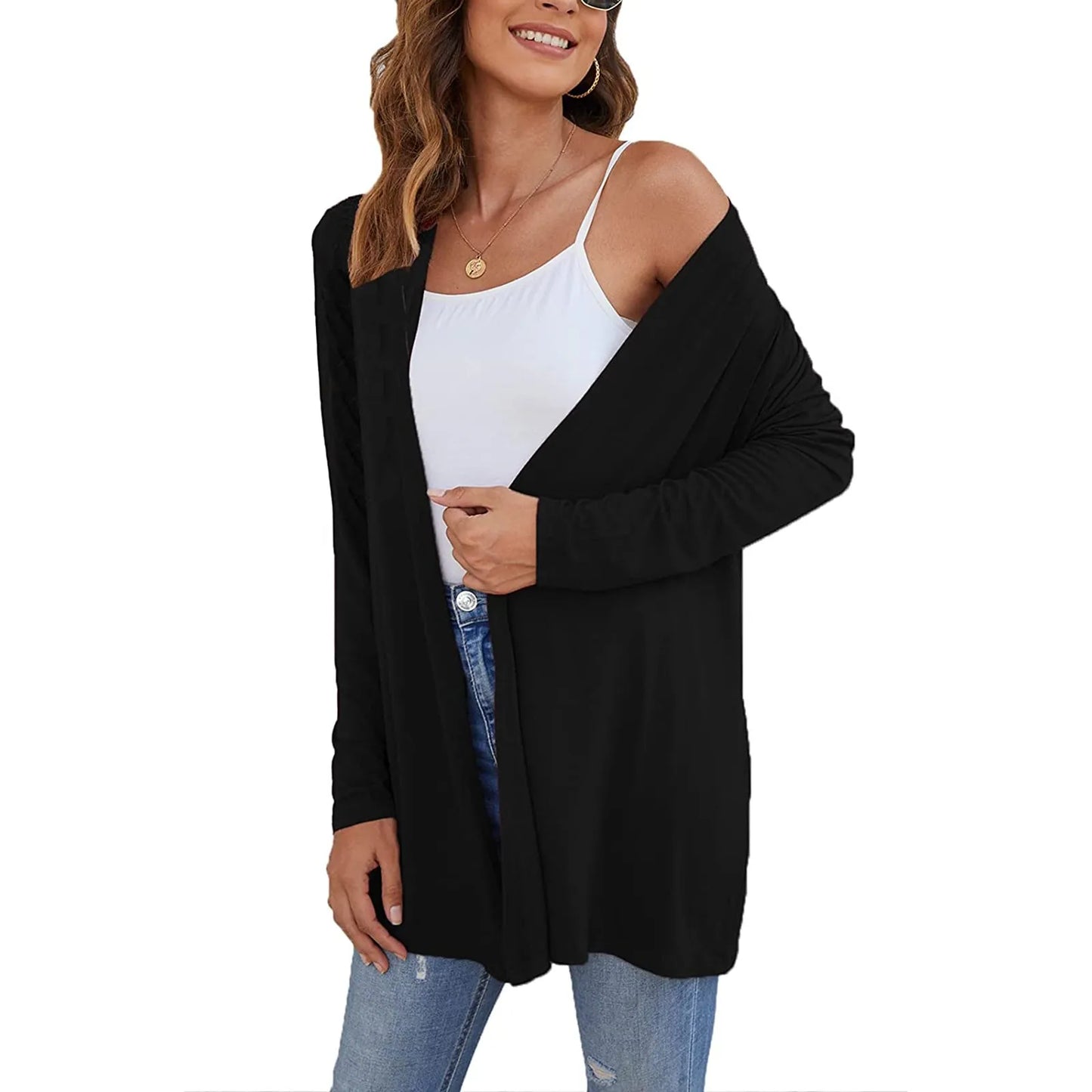 Women Solid Open Front Cardigans Long Sleeve Casual Soft Drape Spring Autumn Cardigan Loose Coat Korean Fashion Пальто Женское